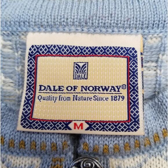 Dale of Norway Cardigan Blue White Wool Nordic Fair Isle Knit Sweater Sz Medium - Picture 9 of 10